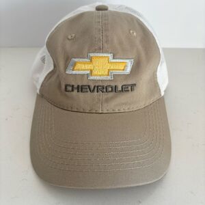 Chevrolet Trucker Hat Platinum Series by Outdoor Cap Tan & White Mesh Adjustable